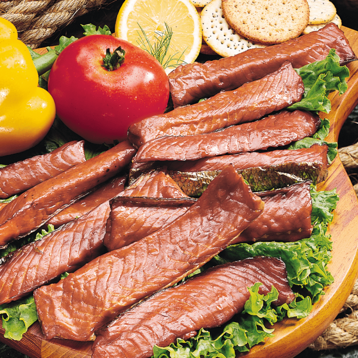 A pack of Smoked Silver Salmon Strips.