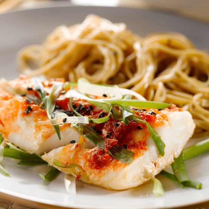 A fresh Alaskan True Cod fish product, known for its white and flaky texture.