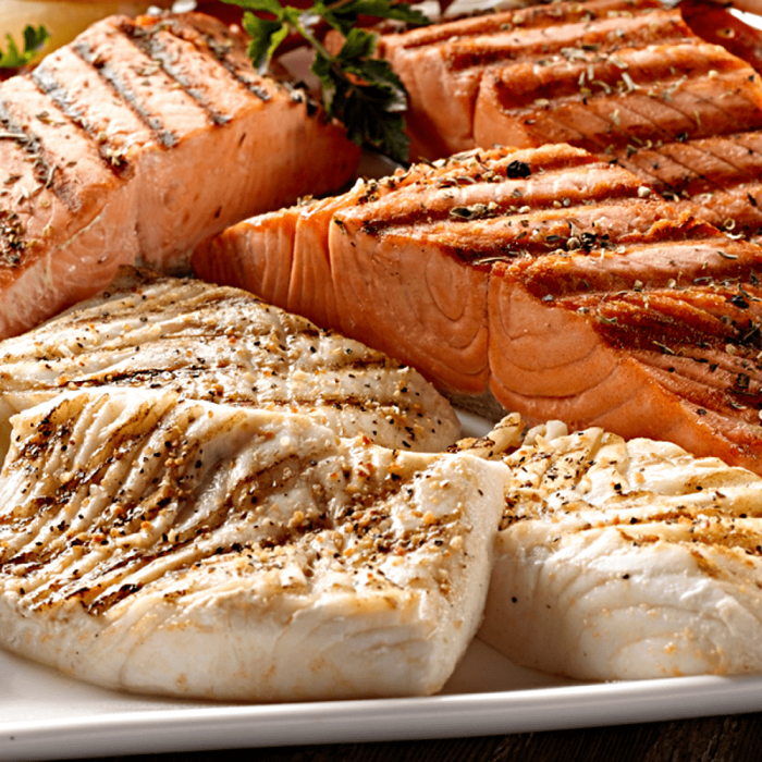 A combo pack of King Salmon, showcasing both fresh red King Salmon and White King Salmon