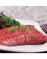 Fresh Sockeye Salmon Fillets displayed on a clean, white surface.