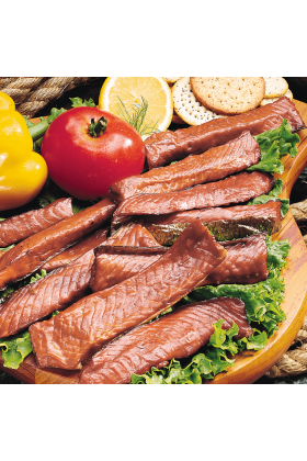 A pack of Smoked Silver Salmon Strips.