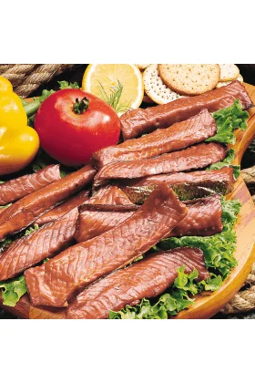 A pack of Smoked Silver Salmon Strips.