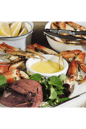 Dungeness Crab and Angus Prime tenderloin under the label "Surf & Turf".